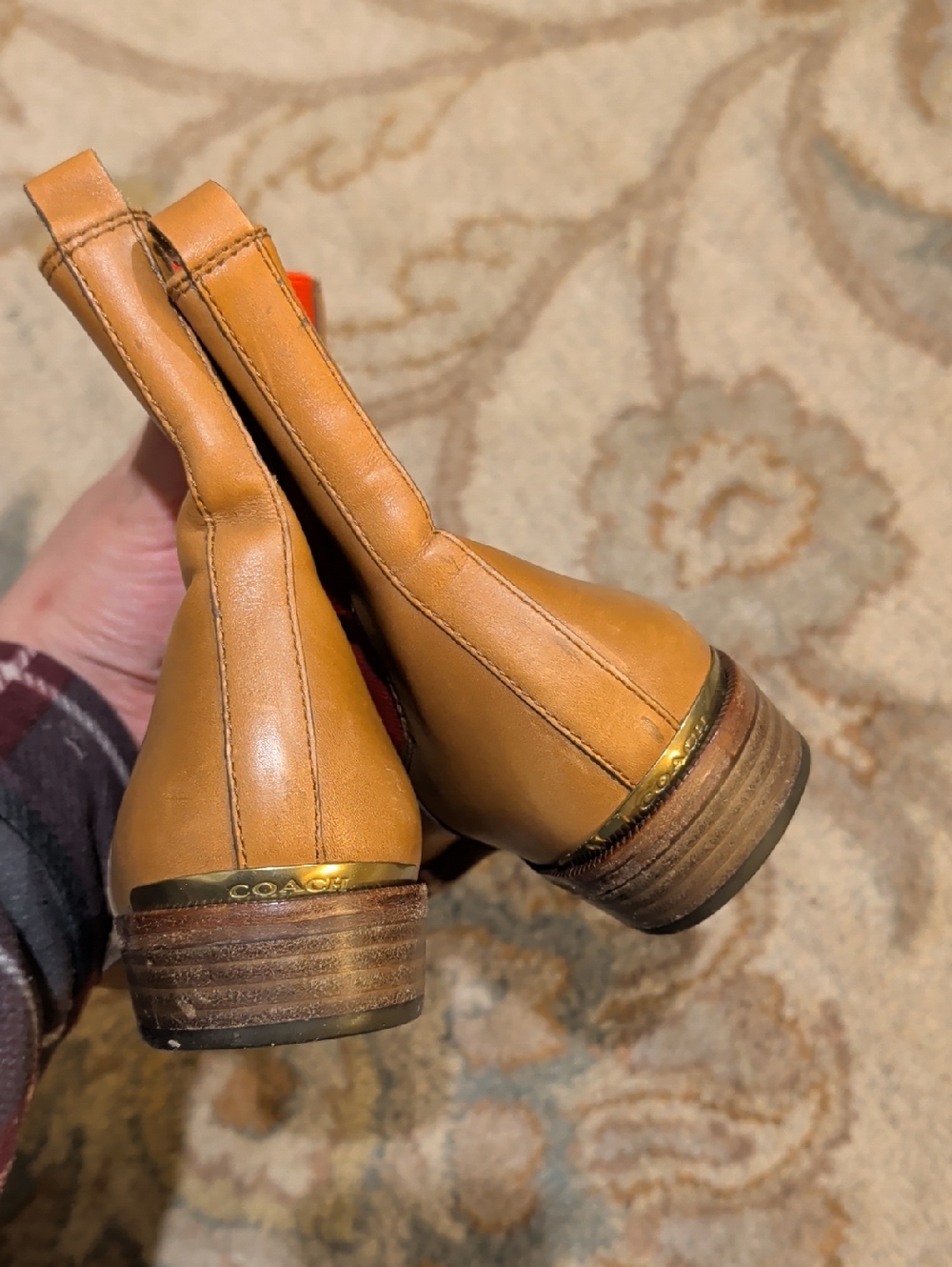 Coach Lucia Colorblock Tan Leather Chelsea Boots with Red Elastic Panels - Picture 2 of 8
